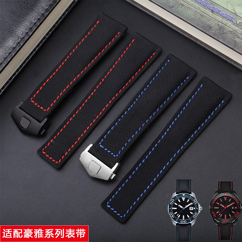 适配豪雅竞潜卡莱拉系列吉普欧米茄替换帆布尼龙真皮手表带 22mm