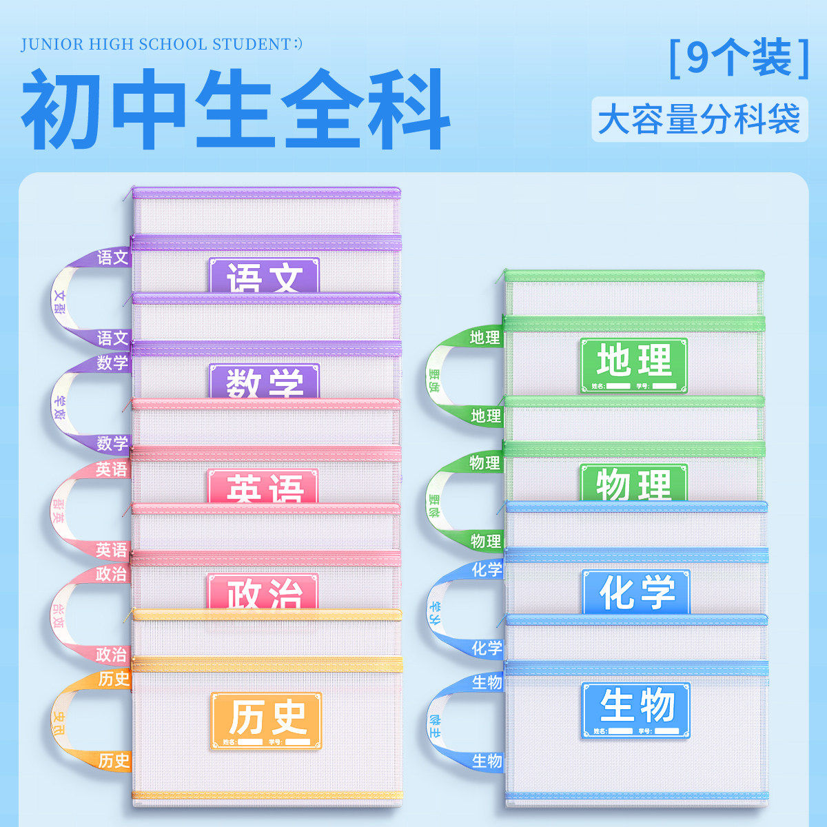 初中生科目分类袋双层加厚手提袋