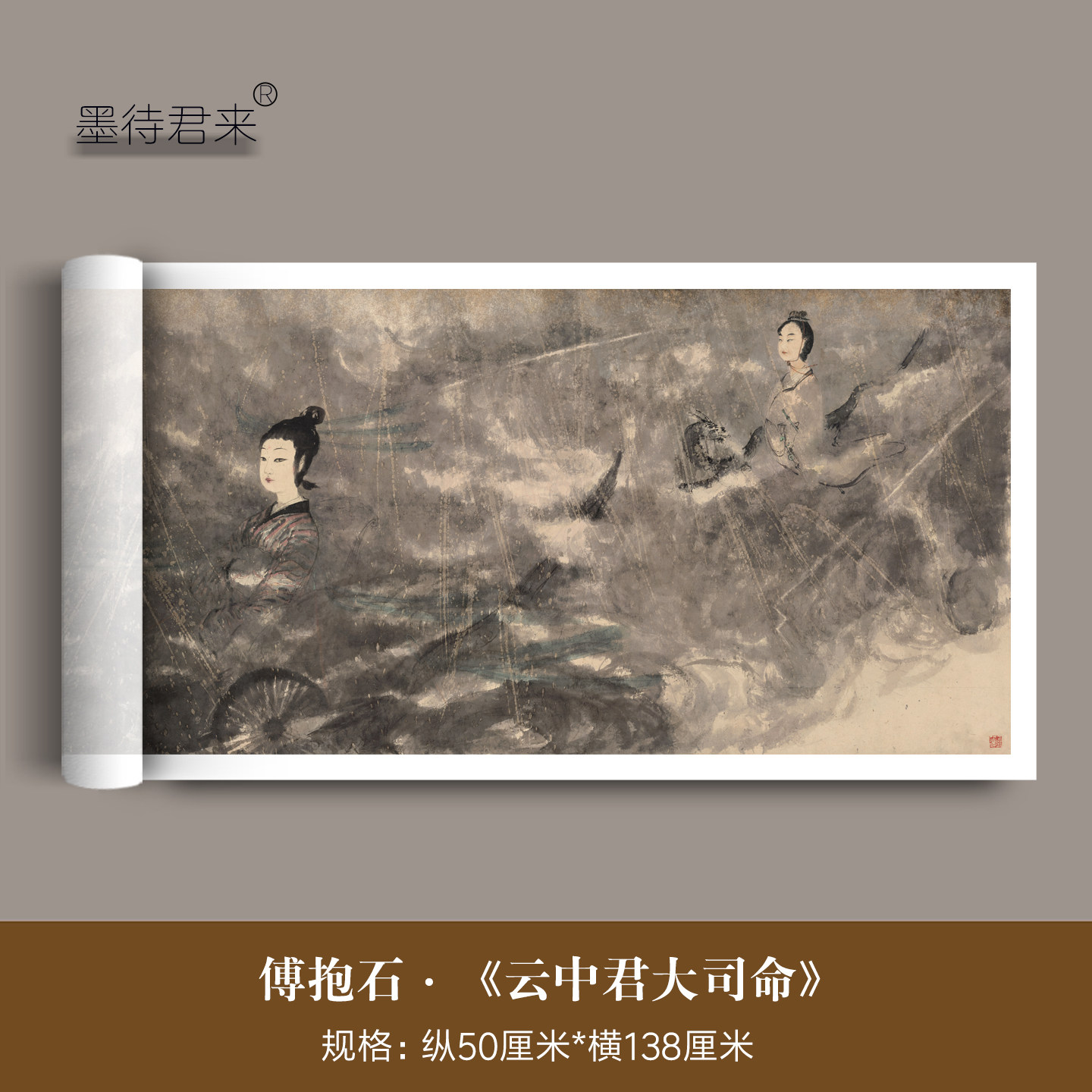 傅抱石《云中君和大司命图》高清微喷复制品仿古仕女画挂墙装饰画