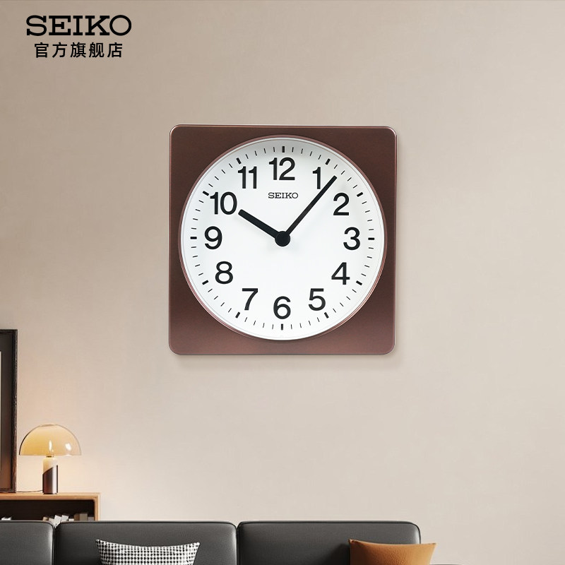 新款SEIKO日本精工挂钟方形棕色挂钟表客厅静音座钟时钟座挂两用