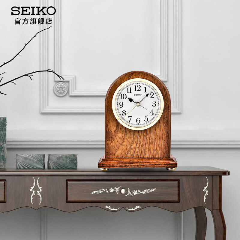 SEIKO 일본 세이코 단단한 나무 시계 세련된 일본 유럽 복고풍 거실 나무 반지 알람 시계 탁상시계