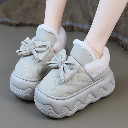 蝴蝶结厚底防滑加绒保暖居家拖鞋