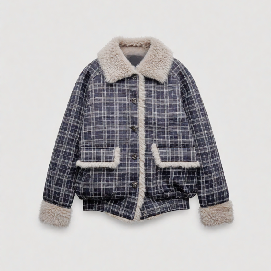 秋冬加厚羊羔毛翻领夹棉服女款