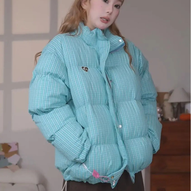 2026春秋冬长绒棉格纹棉服女