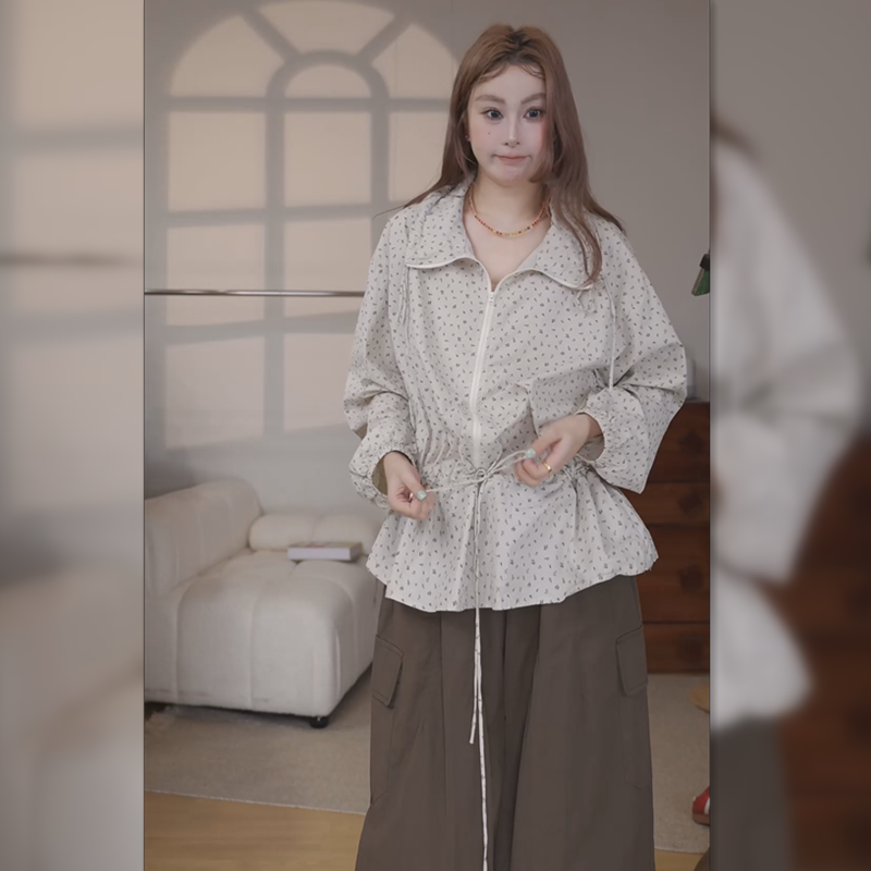 碎花抽绳收腰显瘦外套女