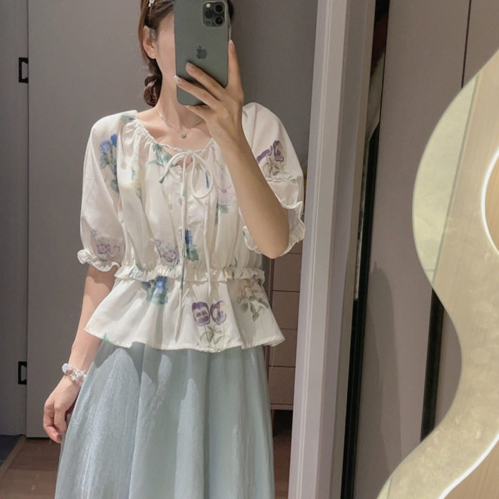 碎花泡泡袖衬衫女夏季新款