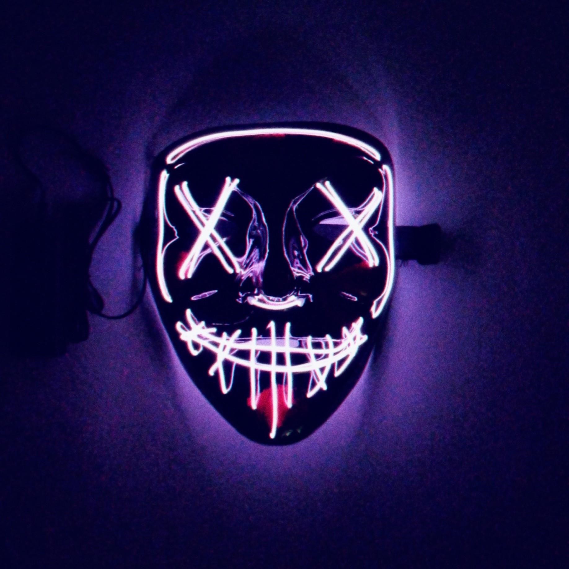 男女发光恐怖小丑v字仇杀队面具全脸万圣节鬼脸酒吧派对led面具