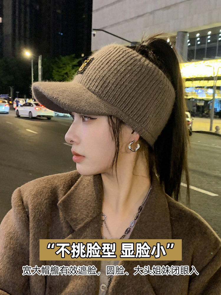 新款空顶帽女秋冬季出游保暖休闲毛线帽韩版跑步针织百搭鸭舌帽潮