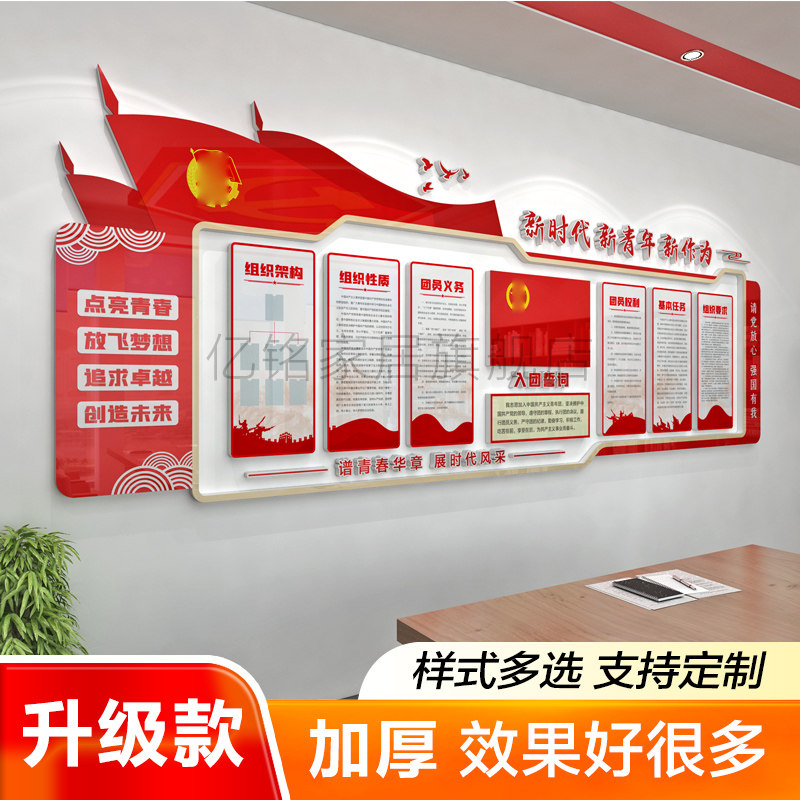 团支部共青团文化墙贴青年之家团徽团旗团员活动室布置装饰亚克力