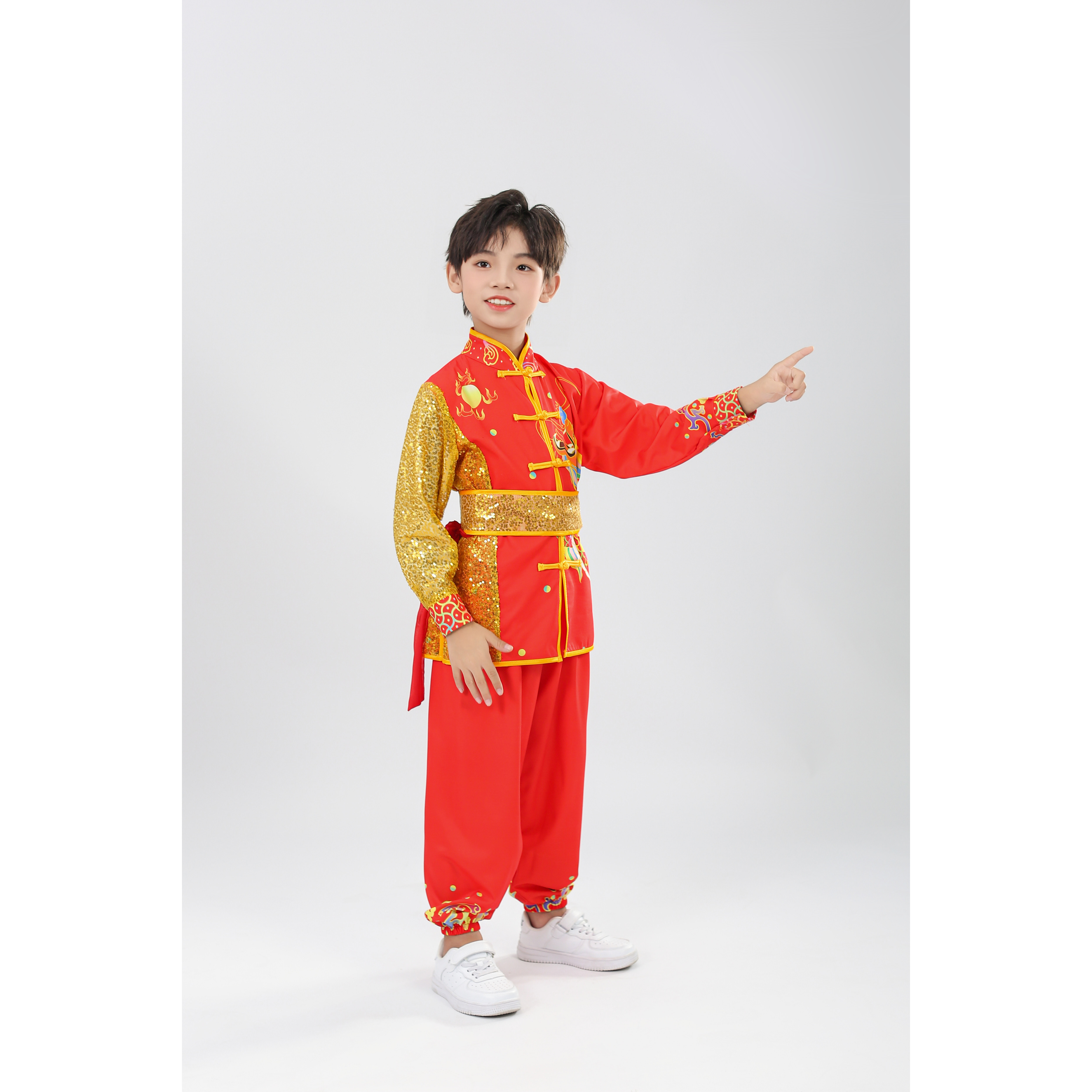 儿童武术演出服男女童武术操中国风太极功夫训练打鼓服舞龙表演服