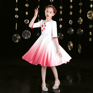 国庆唱红歌女童礼服公主裙儿童小主持人合唱服毕业演出服装国庆节