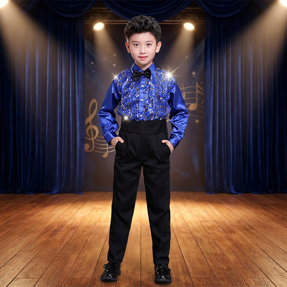 儿童节男童亮片衬衫演出服儿童礼服套装男孩主持人服装幼儿表演服