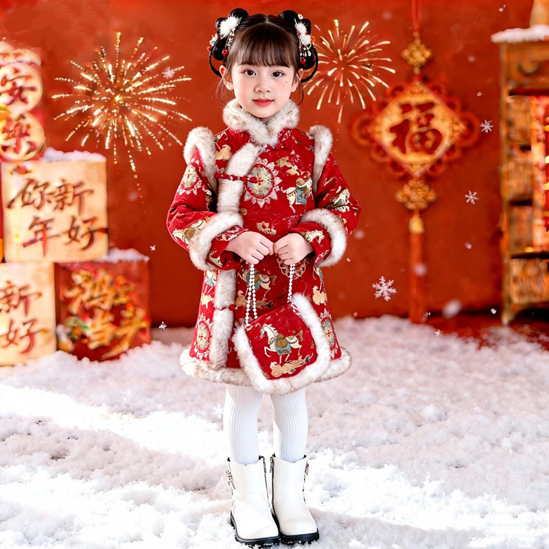 喜庆国风新年装儿童旗袍裙唐装汉服女童连衣裙加厚夹棉拜年服马年,童装/婴儿装/亲子装,唐装,淘宝优惠券,粉丝福利购,淘宝优惠卷