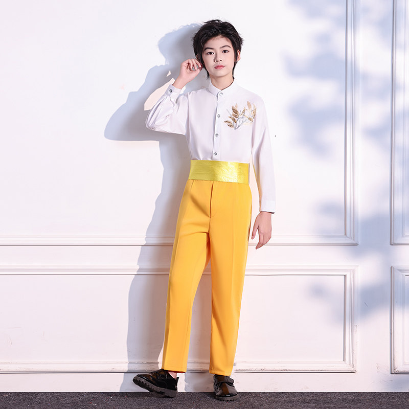 儿童主持礼服刺绣立领款气质男童舞台表演服古筝主持合唱朗诵礼服