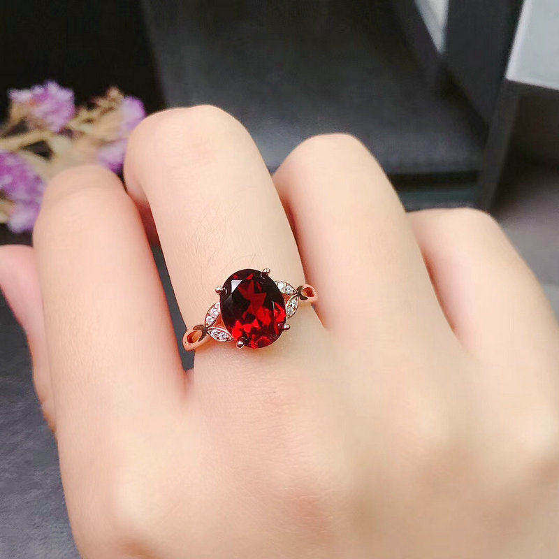 925银天然石榴石戒指女ins潮小众