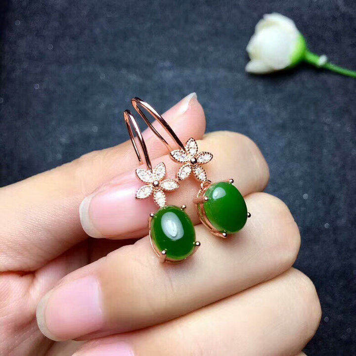 天然和田碧玉耳坠女s925纯银时尚