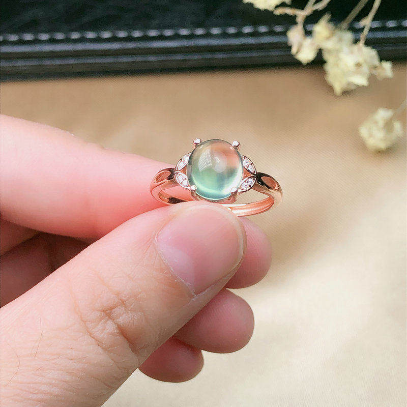 925纯银天然葡萄石戒指女开口ins潮时尚个性荧光浅绿宝石水晶饰品