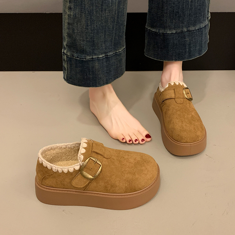 厚底勃肯鞋女2025新款秋冬加绒豆豆鞋保暖雪地靴一脚蹬懒人棉鞋子