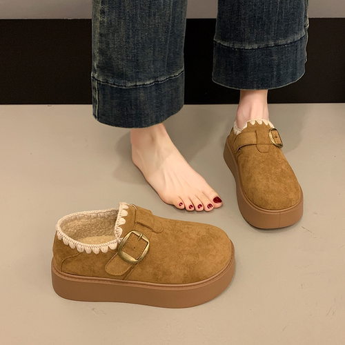 厚底勃肯鞋女雪地靴2025新款秋冬加绒豆豆鞋保暖一脚蹬懒人棉鞋子