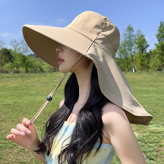 大帽檐遮阳帽女2025新款夏季防紫外线太阳帽护脖颈渔夫帽防晒帽子