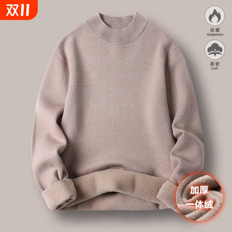 半高领毛衣男加绒保暖秋冬内搭男打底潮流男士冬季冬款黑色针织衫