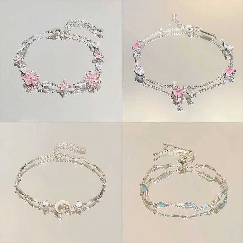 樱花蝴蝶结手链小众轻奢气质高级粉色锆石清冷感闺蜜手饰潮流
