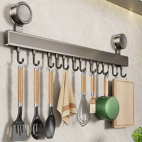 德国品质吸盘厨房挂钩挂杆免打孔厨房置物架锅铲挂架壁挂式收纳架