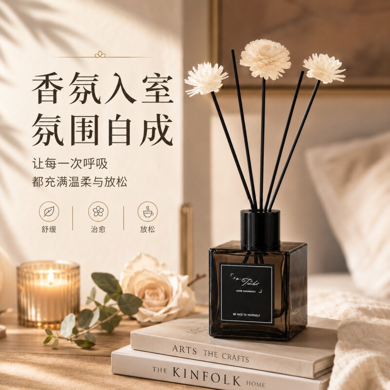 无火香薰家用室内摆件持久香氛精油卧室卫生间空气清新装饰小方瓶