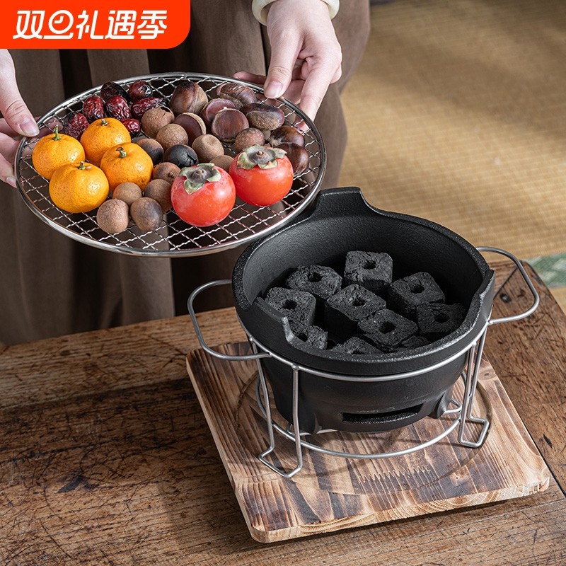 围炉煮茶壶套装炭炉老式家用室内打边炉烤火炉陶土泥炉煮茶炉炭火
