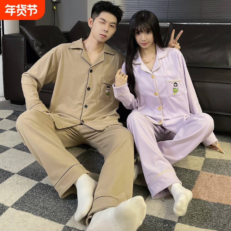 新款秋冬季德绒情侣款睡衣女可爱大码男士套装外穿家居服居家外出