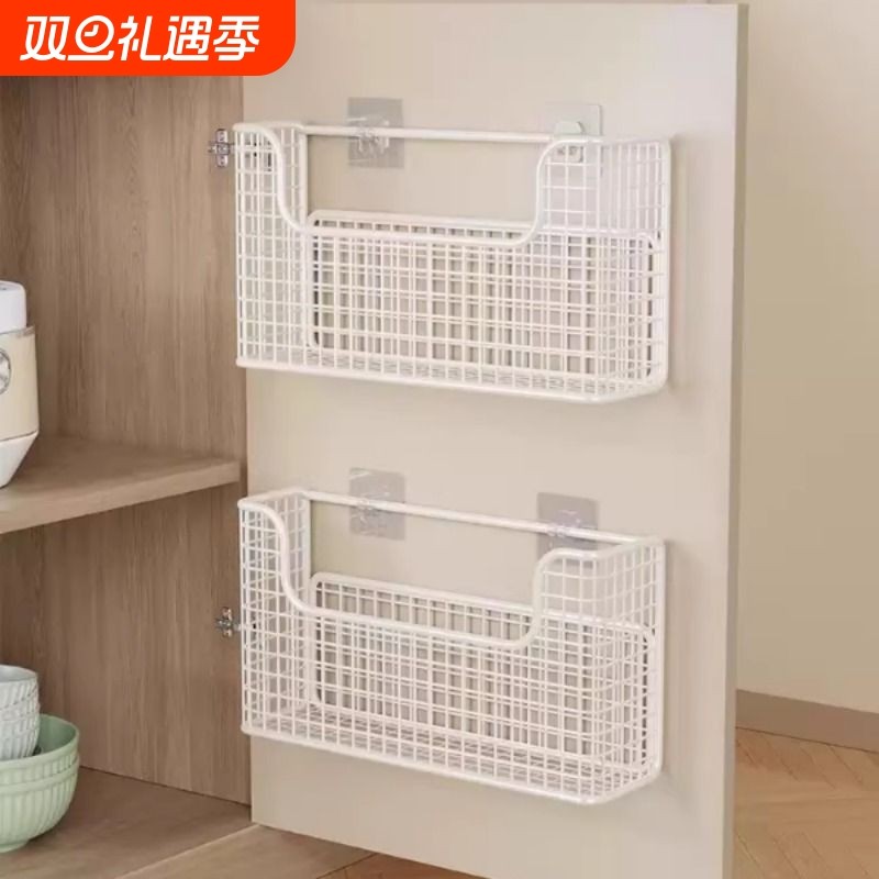厨房壁挂收纳柜门挂篮冰箱侧面神器橱柜内侧置物架门后保鲜膜袋网
