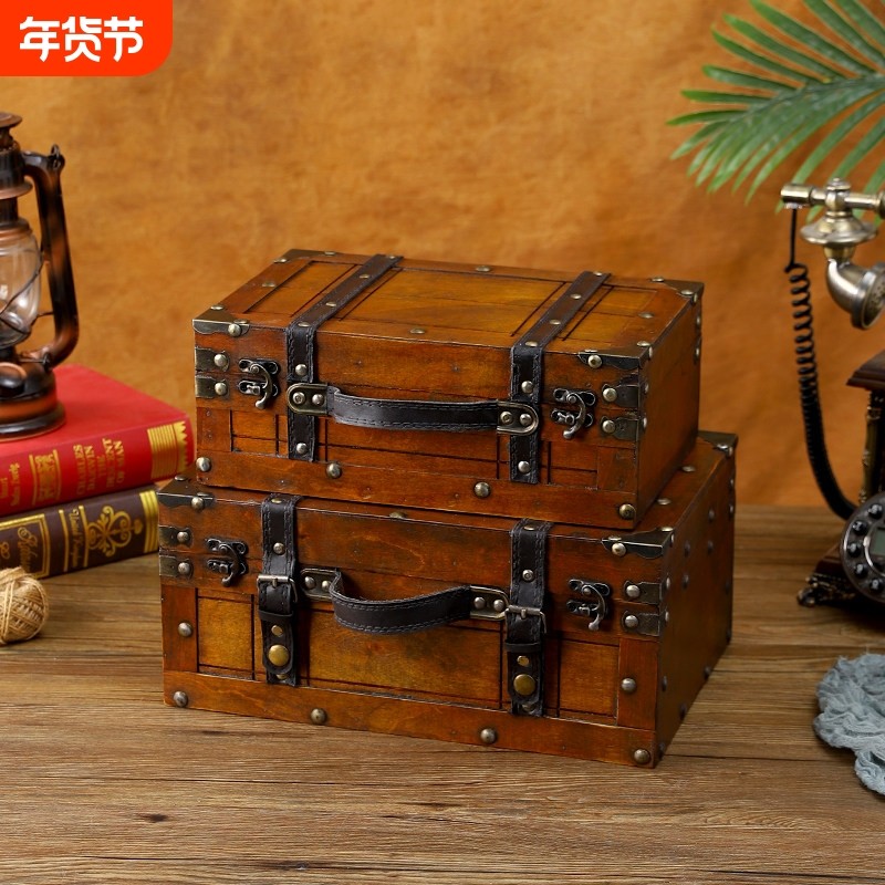 复古手提箱做旧木质收纳箱杂物整理箱古风拍摄道具摆件装饰木箱子,收纳整理,收纳箱,淘宝优惠券,粉丝福利购,淘宝优惠卷