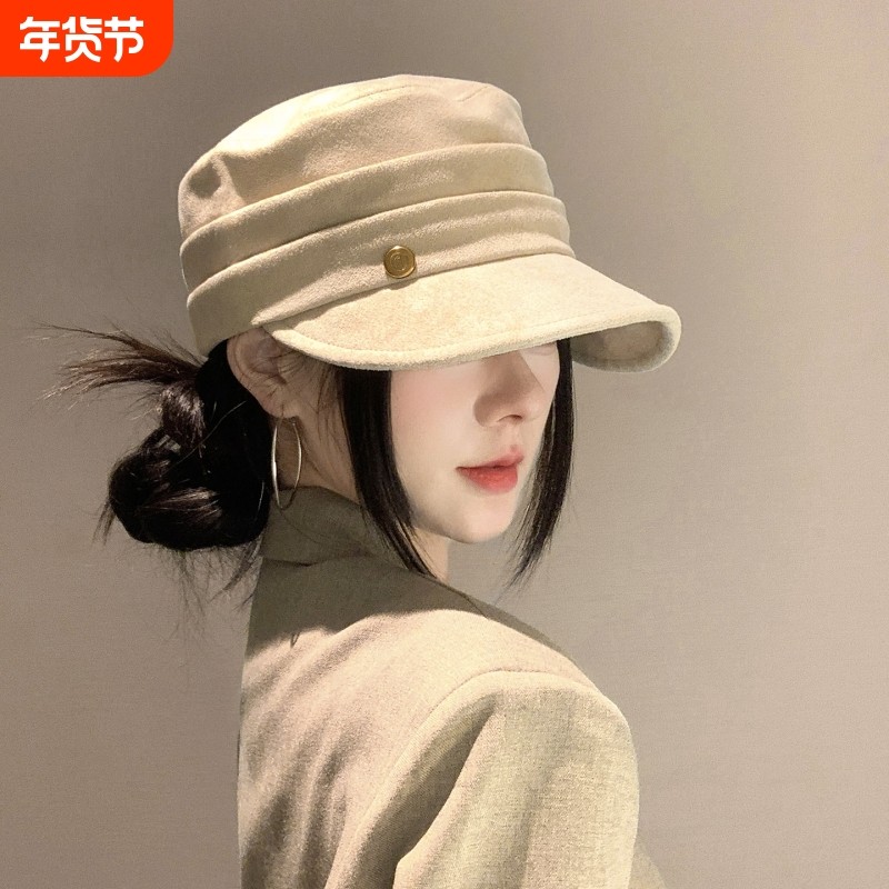 2025新款大头围马术帽子女平顶帽气质百搭显脸小复古英伦鸭舌帽