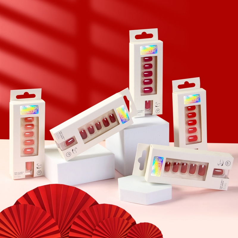 新年喜庆红色系纯色单色穿戴甲背