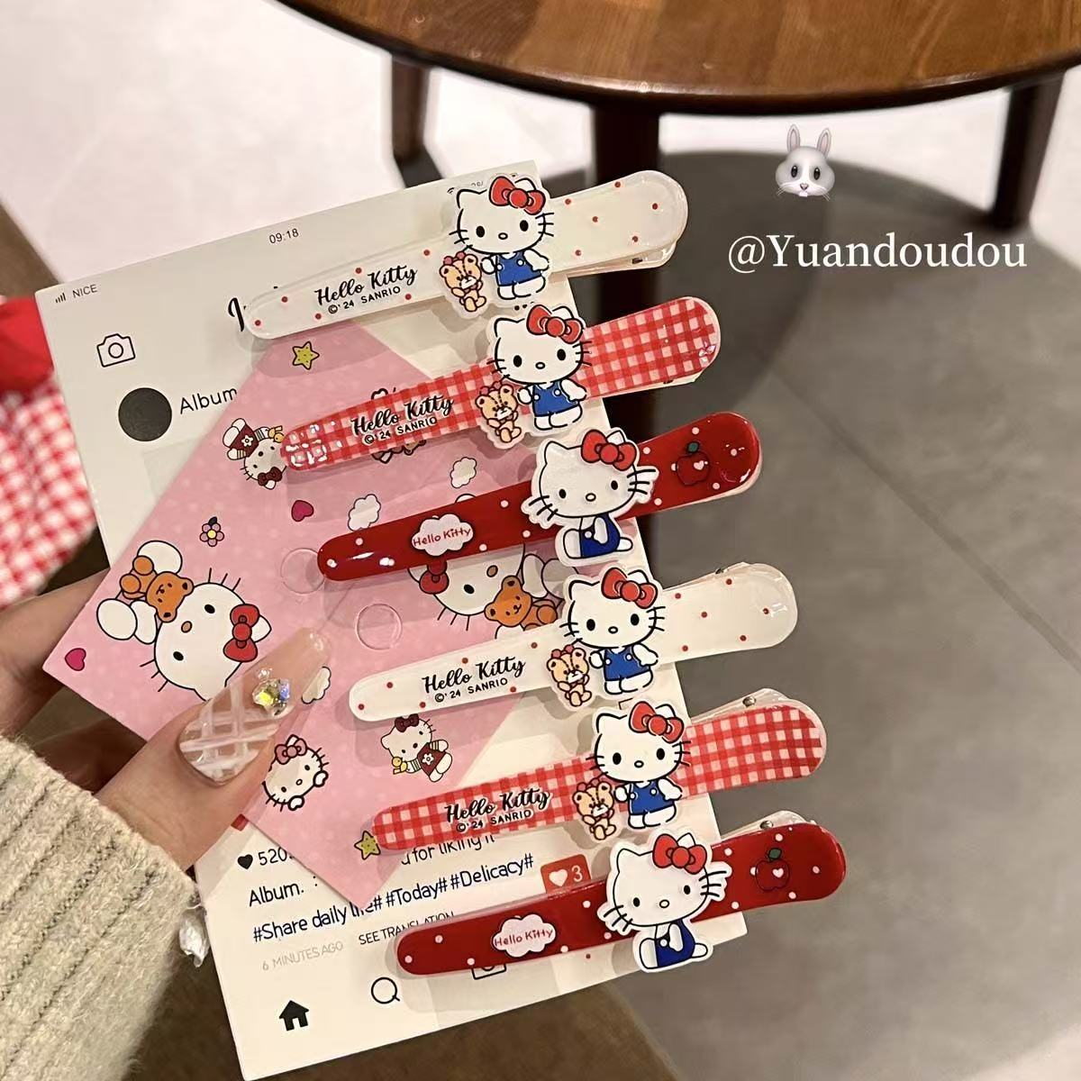 苹果红波点kt猫发夹趣味可爱卡通发夹刘海发饰日系头饰甜美鸭嘴夹