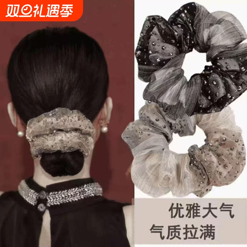 气质头花扎头发头绳女韩版欧根纱发圈满天星镶嵌法式双层水钻大气
