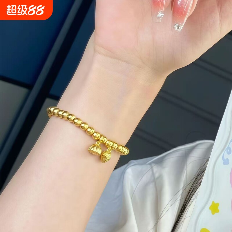 古法传承手镯莲蓬金珠越南仿真黄金色结婚送礼手链足金小珠子美人图片