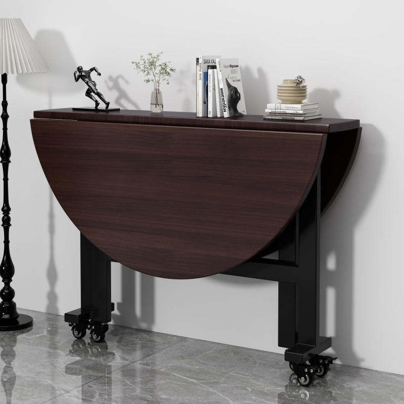 可折叠吃饭大圆桌家用拆叠餐桌客厅多功能实木桌子可移动带转盘