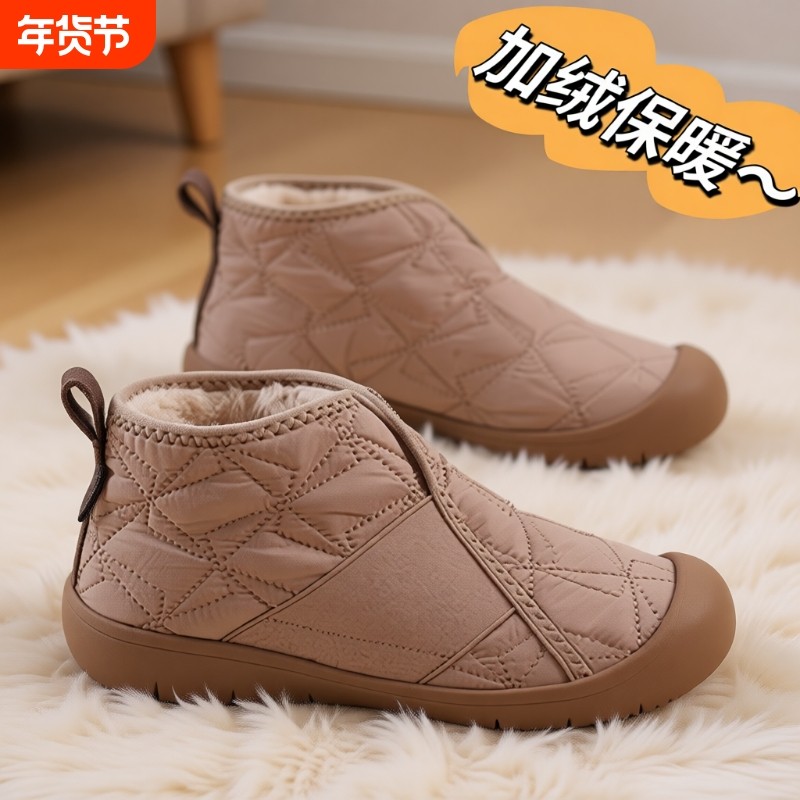 2025冬季雪地靴棉鞋女加绒加厚防滑一脚蹬保暖棉靴白色黑色短筒,女鞋,时尚雪地靴,淘宝优惠券,粉丝福利购,淘宝优惠卷