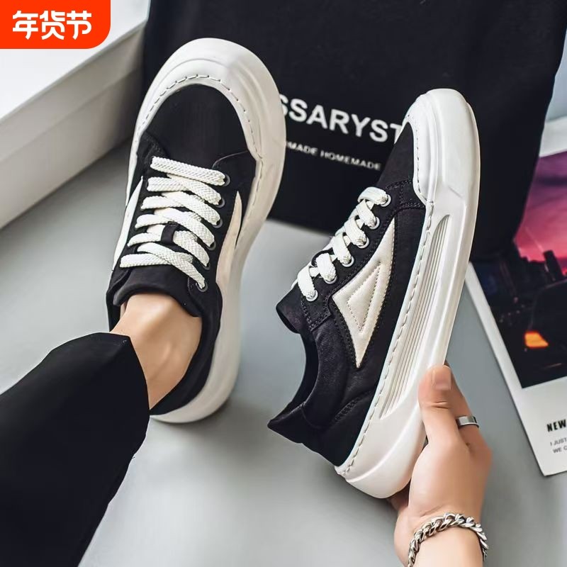 男鞋透气帆布鞋2025夏季新款低帮运动休闲鞋男士软底百搭厚底板鞋