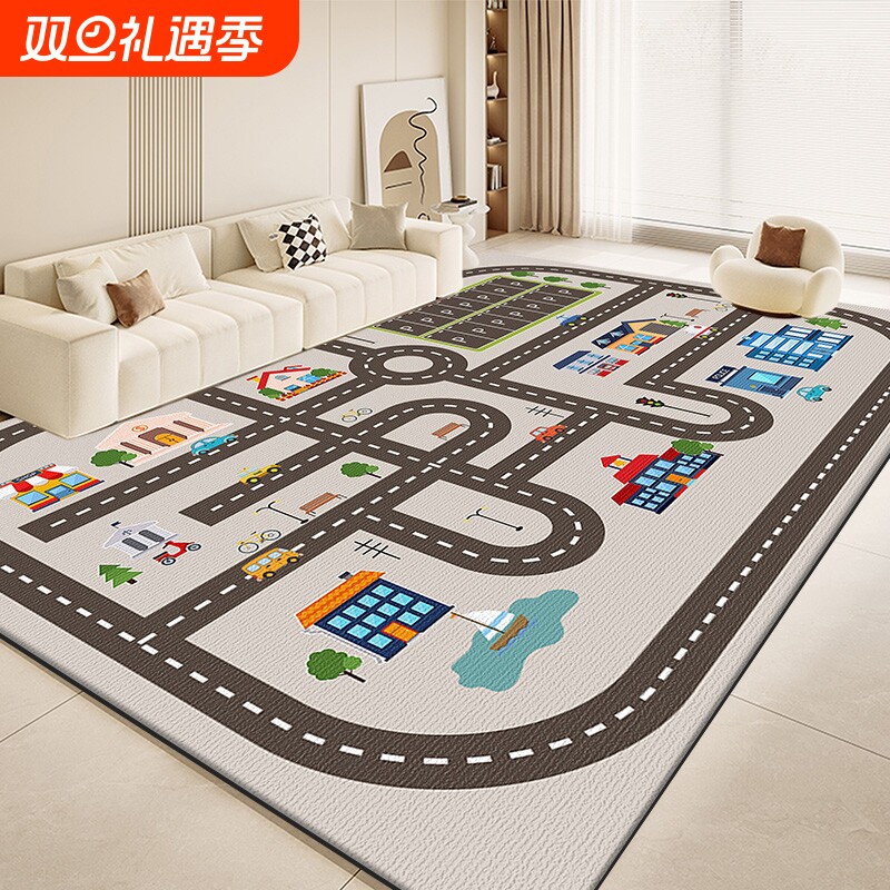 儿童房家用地毯客厅游戏地垫玩耍爬行垫卧室水晶绒防滑阅读区垫子