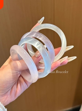 清冷美人冰透白月光猫眼琉璃手镯