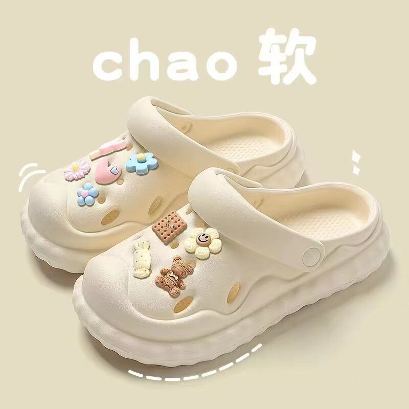 软萌厚底凉拖鞋沙滩包头洞洞款家用卡通可爱夏季居家外穿学生情侣
