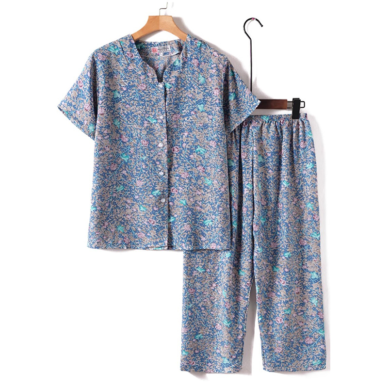 中老年人女装夏季家居服套装妈妈老人薄款两件套奶奶短袖休闲衣服