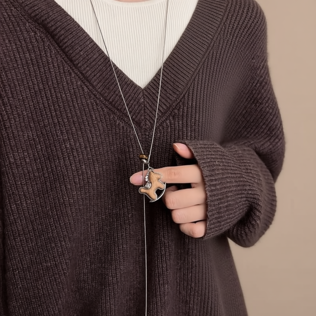 木质小马吊坠项链女2025新款秋冬长款毛衣链复古本命年好运配饰