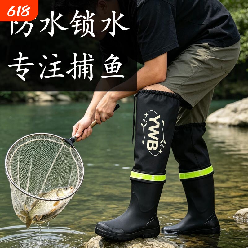 亿万步户外路亚涉水鞋海边朔溪抓鱼防水加高加厚防水鞋男士特长筒