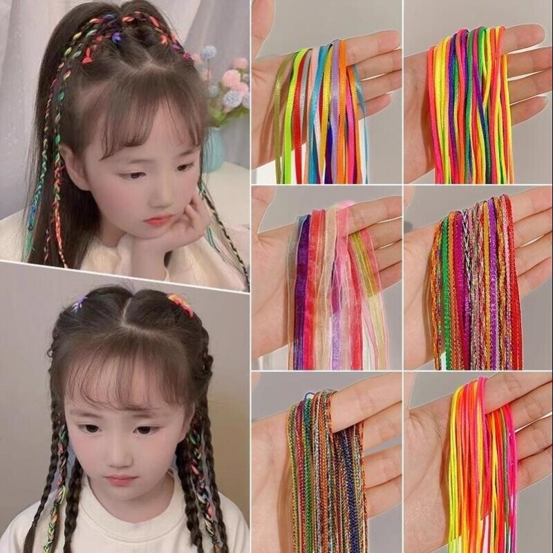 彩色脏脏辫头绳儿童编发彩绳发饰女童编头发丝带发绳表头饰绸带