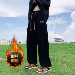 直筒港风ins百搭休闲oversize帅气潮牌薄款 秋冬加绒运动裤 美式