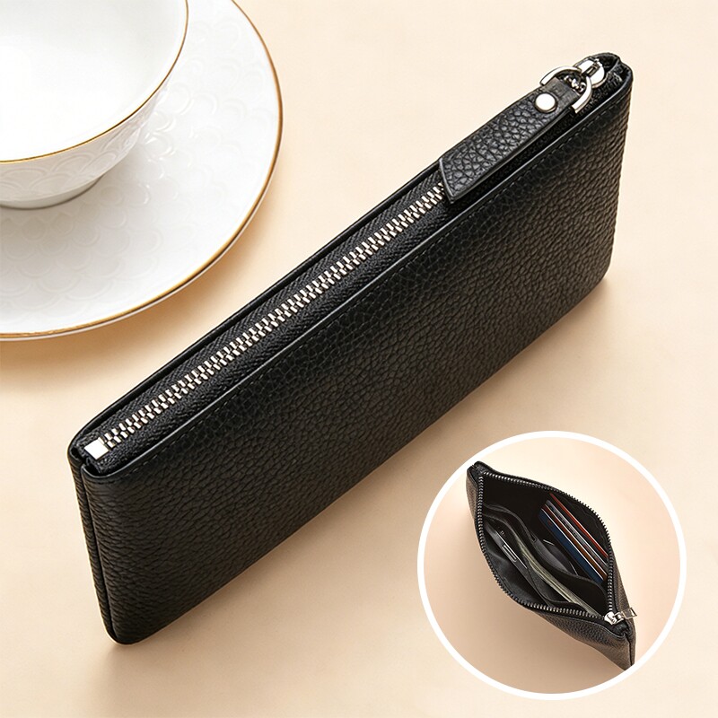 大容量带拉链钱包收纳包女复古简约真皮质感超软手拿包女零钱钥匙