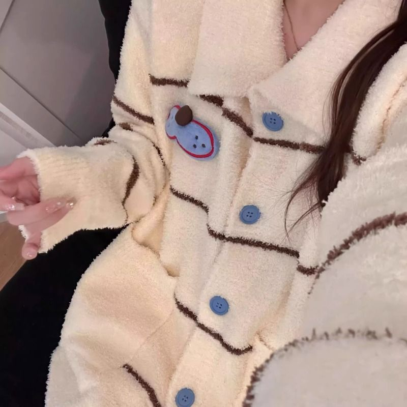 酷猫半边绒睡衣女冬季加厚保暖